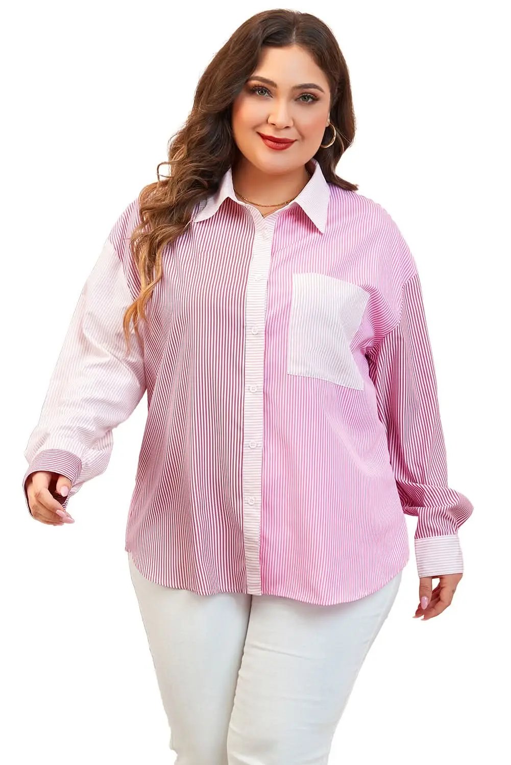 Plus size pink striped shirt - Love Salve